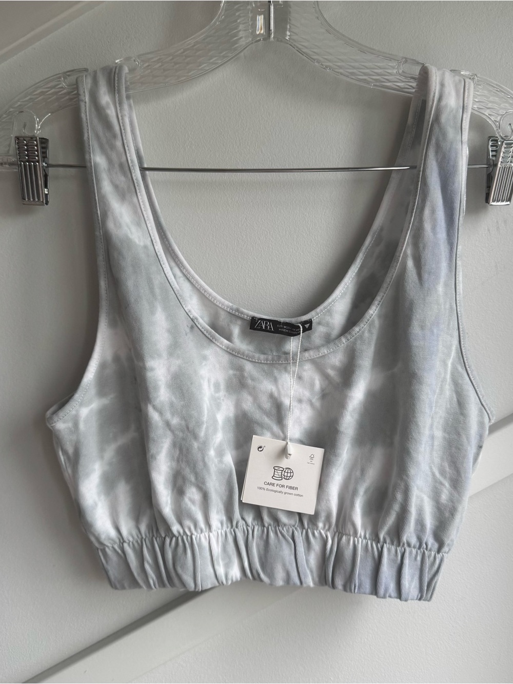 Zara Light Gray Tie-Dye Crop Tank size M